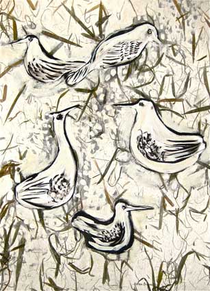 Five Birds on Grass