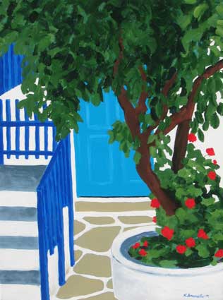 Greek Courtyard with Geraniums
