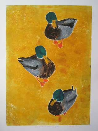 Three Ducks in a Row on Gold 