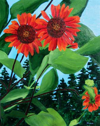 Blue Pitcher Bouquet, Yellow Sky 