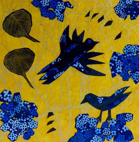 Birds in Hydrangeas 2  by Karen Brumelle