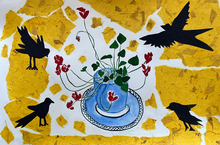 Cyclamen with Birds  by Karen Brumelle